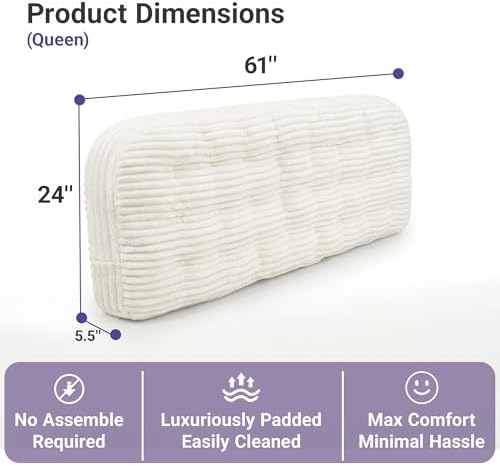 Seang Queen Size Upholstered Headboard, 24" Height Soft Breathable Corduroy Fabric Wall Mounted Headboards for Bedroom & Dorm, Modern Peel & Stick Bed Backboard, No Nails & No Assembly Required, Beige