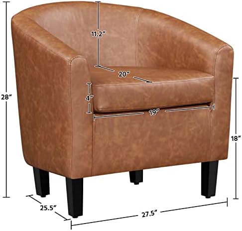 Yaheetech Accent Chairs Set of 2, Faux Leather Barrel Armchairs Brown