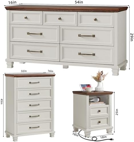 SAVOR LIFE Farmhouse Dresser and Nightstand Sets 4 Piece, White
