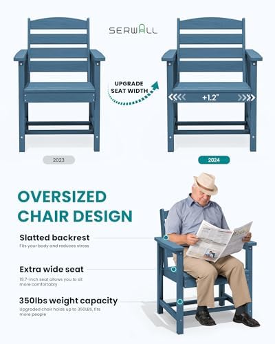 SERWALL Patio Dining Chair Set of 2,All Weather HDPE Dining Chair, Blue