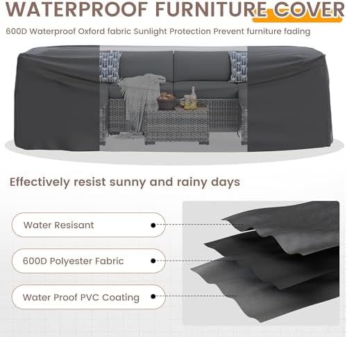 Outdoor Patio Furniture Set with Fire Pit 8 Pcs Wicker Sectional Sofa Grey