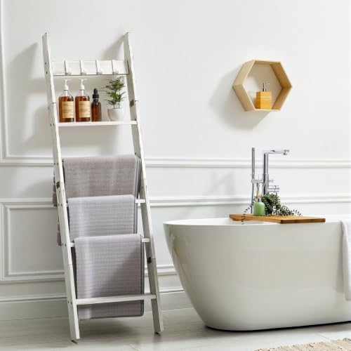 Blanket Ladders for the Living Room with 4 Hooks, 6-Tier Blanket Holder