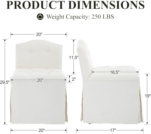 White Makeup Vanity Chair with Back & Wheels