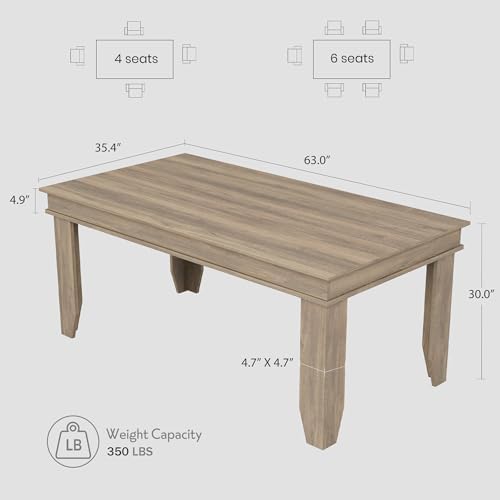 GarveeHome Farmhouse Dining Table for 4-6 People, 63" Long Kitchen Tables