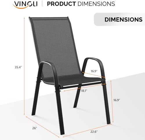 VINGLI Patio Chairs Set of 8, Black