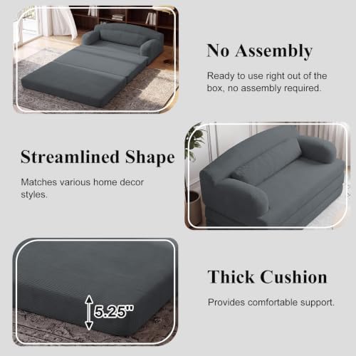 57” Convertible Sleeper Sofa Bed, Boneless Couch, Dark Grey