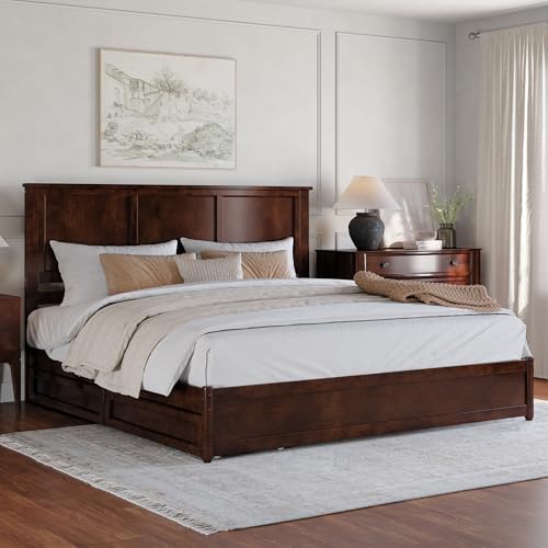 AFI, Felicity King Platform Bed with Panel Footboard & Storage Drawers, Walnut