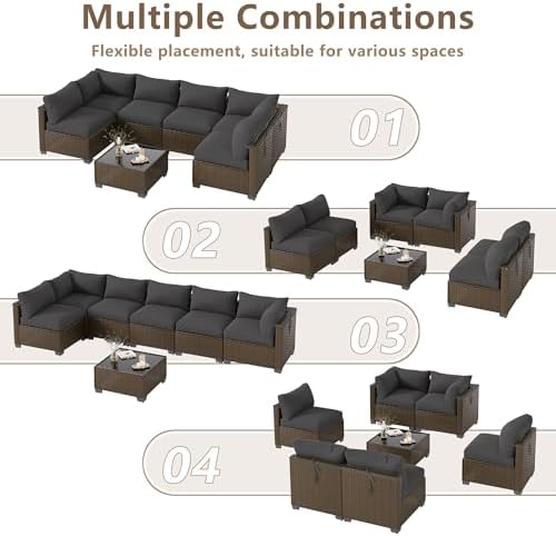LOUVIXA 7 Piece Outdoor Patio Furniture Set, Outdoor Sectional Sofa, Wicker Rattan Patio Furniture, Patio Conversation Set with Coffee Table & Cushions
