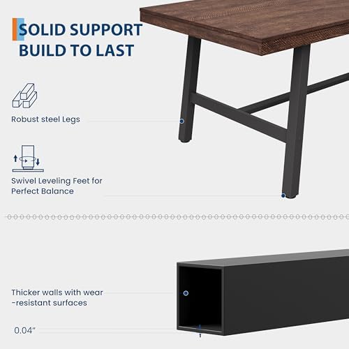 GarveeHome Industrial Dining Table for 2-4, 55" Heavy Duty Rectangular Kitchen Table with 2"×2" Metal Legs, Small Space Dining Table for Kitchen, Dining Room (Rustic Birch, 55" Non-extendable)