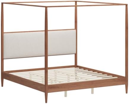 King Size Wood Canopy Bed Frame, Walnut Vintage Four-Posters Platform Bed