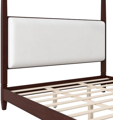 King Size Wood Canopy Bed Frame, Espresso Vintage Four-Posters Platform Bed