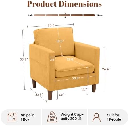 Chenille Accent Chair Mid Century Modern Reading Armchair for Living Room