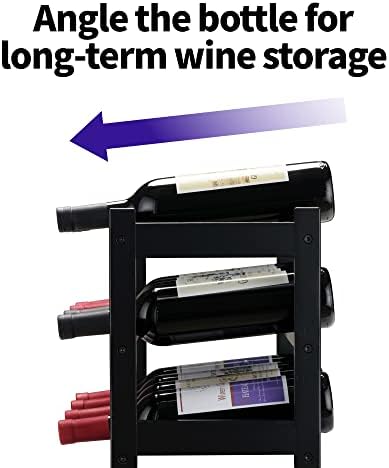 VASMIA Bamboo Wine Rack, Sturdy and Durable Wine Storage Cabinet Shelf, Wine Racks Countertop for Pantry,Kitchen,3-Tier 12 Bottles Wine Rack Black