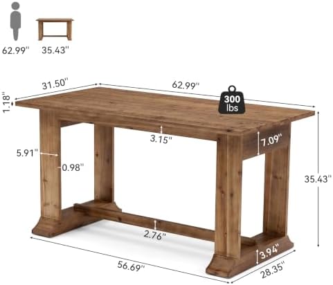 Solid Wood Bar Height Table, Counter Height Dining Table, Natural