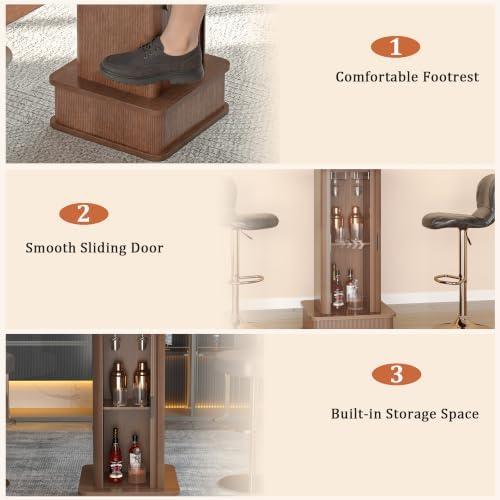 Square Bar Table with 2-Tier Hidden Storage, 38.1" High Counter Height Bistro Pub Cocktail Table, Modern Drink Bar Station for Kitchen Living Room, Coffee House, Small Space, Walnut