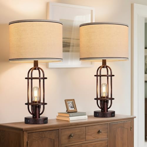 Reaketon 22.3”Farmhouse Table Lamps for Living Room, Bedroom Lamps Set of 2