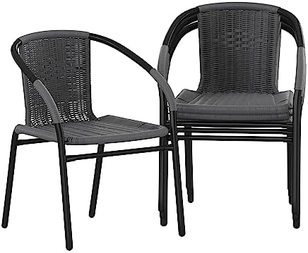 Flash Furniture Lila Modern Rattan Indoor/Outdoor Stackable Dining Chairs, Stacking Rattan Bistro Chairs for Patio or Restaurant, Set of 4, Gray