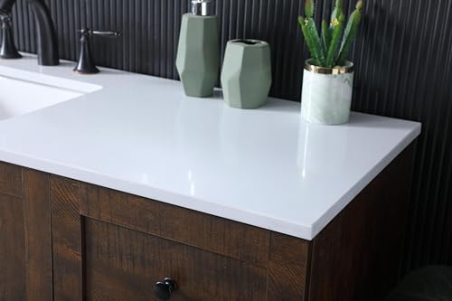 60" Pre-Assembled Bathroom Vanity with Sink, Engineered Wood, Ivory White Engineered Marble Countertop Attached, Single Rectangle Porcelain Sink, 7 Soft-Close Drawers, Expresso