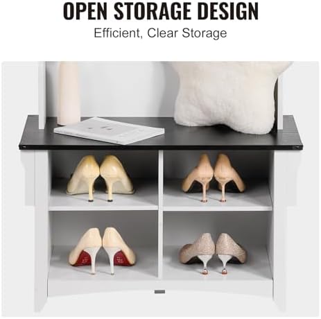 VEVOR Hall Tree Entryway Bench, Coat Rack with Shoe Storage, 32" Wide Mudroom Bench with Seating and Adjustable Shelves, 5 Hanging Hooks and 4 Storage Drawers, for Mudroom, Entryway, Hallway
