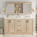 LUMISOL 60 Inch Bathroom Vanity with Double Sink, Wooden Freestanding Bathroom Cabinet with 3 Drawers & 4 Soft-Close Doors, Large Double Sink Vanity with SMC Sinks, Wood