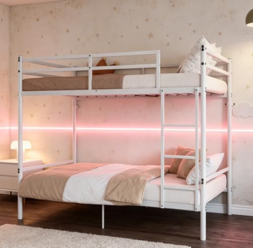 Bellemave Twin Over Twin Bunk Beds, Metal Bunk Bed Frame with Ladder and Guardrail for Kids, Adults, White