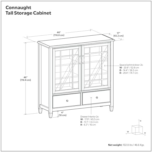 SIMPLIHOME Connaught 46" Solid Wood Tall Cabinet in Dark Chestnut Brown