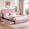 VECELO Full Size Upholstered Bed Frame with 4 Drawers and Headboard, Velvet Platform Storage Bedframe, Wooden Slats Support, No Box Spring Needed,Pink