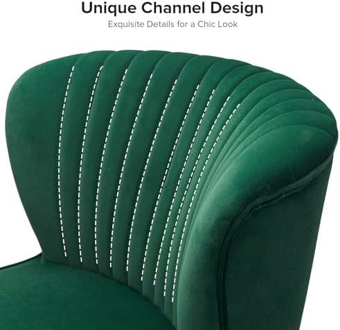 HULALA HOME Velvet Accent Chair, Modern Upholstered Cute Side Chair with Gold Metal Legs, Armless Wingback Slipper Chair Comfy Living Room Chair for Bedroom Guest Room Vanity,Green