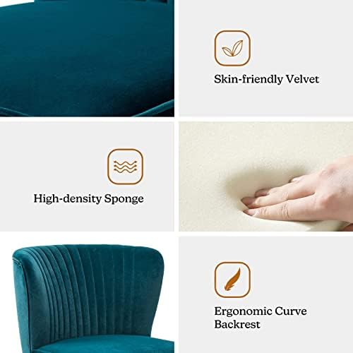 HULALA HOME Velvet Accent Chair, Modern Upholstered Cute Side Chair with Gold Metal Legs, Armless Wingback Slipper Chair Comfy Living Room Chair for Bedroom Guest Room Vanity,Teal