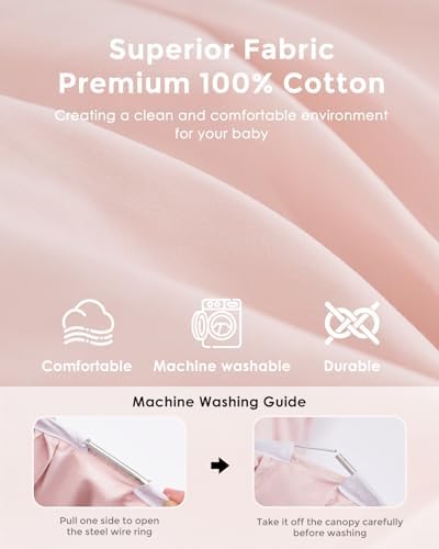 little dove Large Bed Canopy with Star Lights, Double Layer Canopy for Bed, Princess Play Tent for Girls Room, Breathable Bed Curtain for Children Reading Nook, Machine Washable, 40''x 106'', Pink