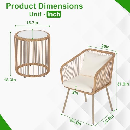FDW 3-Piece Patio Furniture Set | White | Outdoor Wicker Furniture