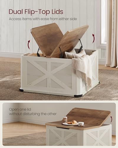 VASAGLE Farmhouse Coffee Table with Storage, Flip-Top Lids