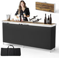 VINGLI 78" Portable Bar Table, 2-Tier Shelves, Mobile Bar Table for Events, Party, Camping, Picnic, Tradeshow, Indoor with Black Skirt