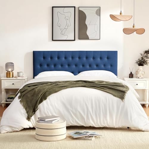 Tufted Upholstered Headboard King Size, Adjustable Height 37- 51 in, Blue
