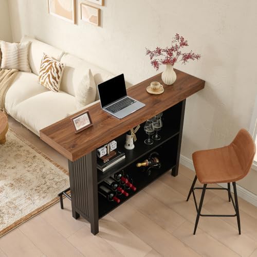 Okvnbjk 63-Inch 2-Tier Bar Table with Footrest, Black