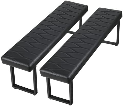 STHOUYN Black Faux Leather Benches Set of 2, 58 Inch Padded Seats