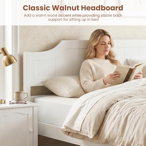 GIANTEX Full Size Wooden Bed Frame with Headboard, Wood Slat Support