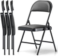 Folding Chair, PU Leather Padded Folding Chairs for Outside and Indoor, Comfy Heavy Duty Portable Foldable Chairs Metal Commercial Seat for Office, Dorm, Party, Lawn, Patio
