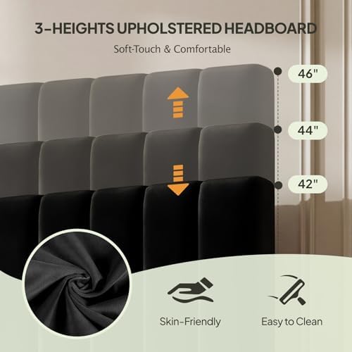 Welzona Full Size Upholstered Bed Frame with Headboard & 4 Drawers, Black