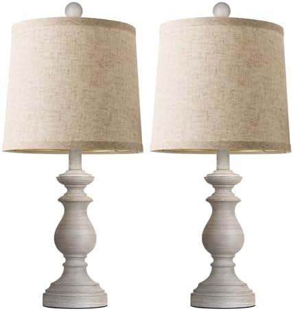 PARTPHONER Traditional Table Lamp Set of 2, Rustic Farmhouse Table Lamps for Living Room Bedroom, 22" Bedside Desk Lamps Vintage Nightstand Lamps with Linen Shades, Antique Grey