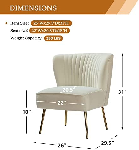 HULALA HOME Velvet Accent Chair, Modern Upholstered Cute Side Chair with Gold Metal Legs, Armless Wingback Slipper Chair Comfy Living Room Chair for Bedroom Guest Room Vanity,Ivory