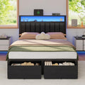 Furnulem Full Size Bed Frame with Storage Drawers and Upholstered Headboard