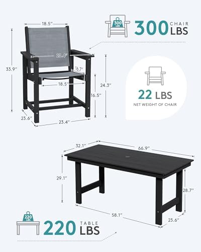 SERWALL 7 Pcs HDPE Patio Dining Set, HDPE Dining Set for 6, Gray