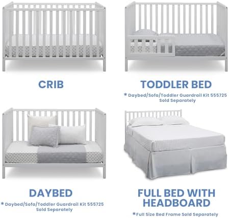 Delta Children Heartland 4-in-1 Convertible Crib & Mattress, Bianca White