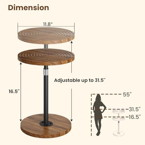 Asgolion Round Small Side Table, Adjustable-Height Drink Table