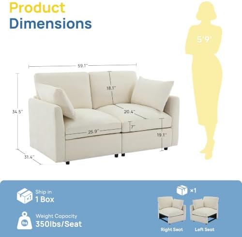 Iroomy Modular Sectional Loveseat Couch, Modern Chenille Sofa, Beige