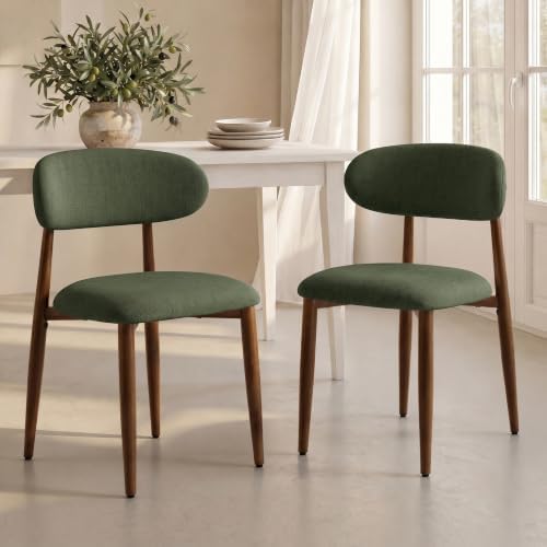 UVV Dining Chairs Set of 2, Metal Kitchen Chairs with Modern Fabric Upholstered for Dining Room, Green
