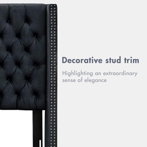 Madison Park Queen Wingback Upholstered Tufted Headboard, Featuring High-Density Sponge Padding, Adjustable Height Headboard, Easy Assembly, Black Velvet