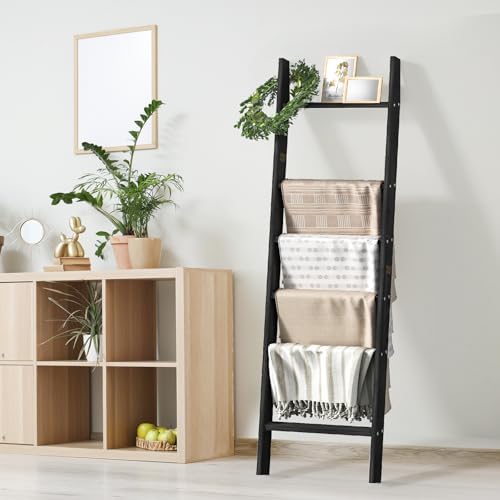 Blanket Ladders for the Living Room, Blanket Holder 6-Tier Black