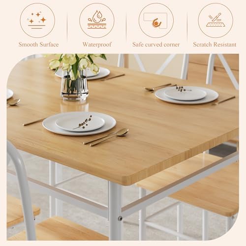 VECELO 5-Piece Dining Table Set for 4, Wood Dinette with Chairs, Natural